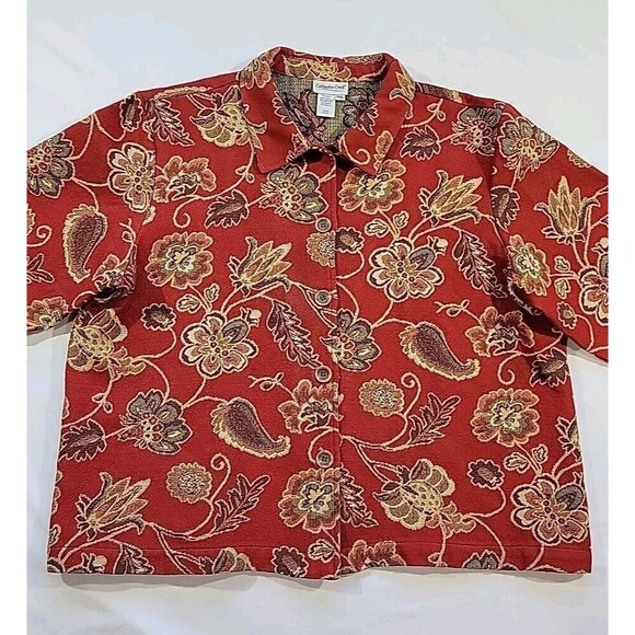 Coldwater Creek Red Fall Tapestry Floral Jacket Blazer Womens Size Petite XL USA - Picture 2 of 11